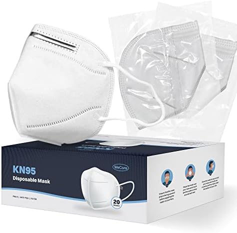 WECARE WHITE KN95 MÁQUILAS FACAS ADULTAS 20 PACK - Máscara de respirador de partículas descartáveis ​​4 Ply Ply - Anti nevoeiro, PM2.5,