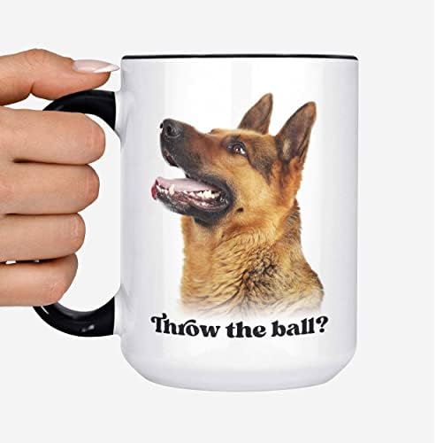 Cabeças de melancia é engraçado caneca de café alemão Shepherd - jogue a bola? Amante de cachorro divertido 15 onças de chá de