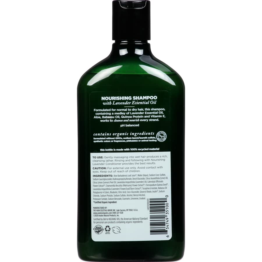 Shampoo de Avalon Organics, lavanda nutritiva, 11 oz