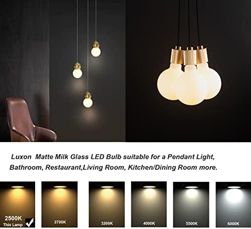 Lâmpadas de Luxon Led Globe, lâmpadas edison de 2500k de amarelo macio, 8W, G80/G25 LEITE MATTE Branco de vidro de acabamento branco,