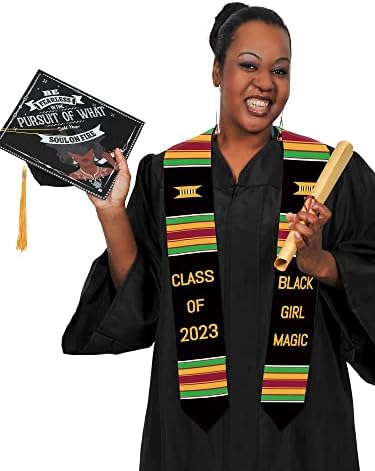 6 PCs Black Girl 2023 Graduação roubou o conjunto motivacional de graduação inspiradora incluem silten shinestone número de letra alfabetista adesivos de graduação decorações de tampa Kente roubado de 2023 presentes