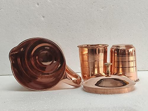O jarro de aço de cobre puro de cobre puro de arte real com 2 óculos de aço de cobre