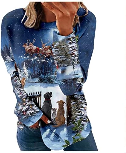 Fandream Sweetshirtshirts for Women Crewneck Christmas Print Shery No capuz geral suéteres de pulôver feminino