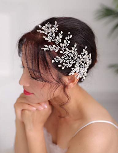 Desenifery Silver Bride Crystal Wedding Hair Vine Hair Piece Pedaço Retor de Cabelo Acessórios para Mulheres para Mulheres e Meninas