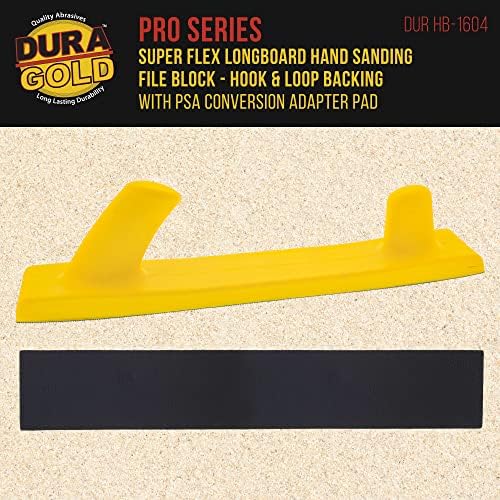 Dura-Gold Pro Série Super Flex Longboard Lixing Hand Arquivo Bloco com gancho e loop Backing e PSA Backing Adapter Pad & 600 Grit