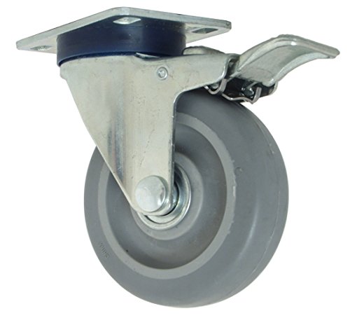 RWM Casters Versatrac 27 Série Plate Caster, giro com freio e trava, roda de borracha TPR, rolamento de esferas, capacidade