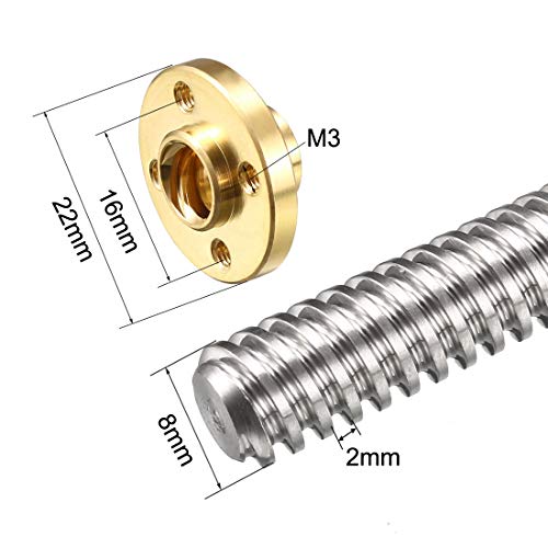 UXCELL 300mm Comprimento T8 8mm DIA parafuso de parafuso de chumbo, 2 haste de parafuso de chumbo de aço inoxidável com chumbo