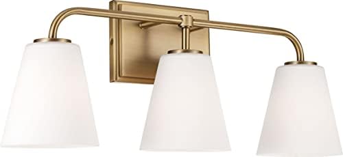 Iluminação de capital 149431AD-543 Brody Transition Soft White Cone Vanity Lights para banheiro, 3-Light 300 Watts Total, 9 h x 7 W, latão envelhecido