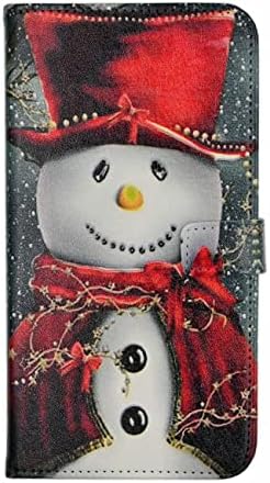 Caso YHB Galaxy S10E - Boneco de neve sorridente de Natal com lenço vermelho e cartola de couro para carteira de crédito