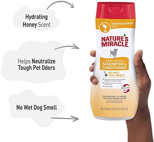 Shampoo e condicionador de controle de odor milagrosos da natureza para cães, 16 onças, hidratando cheiro de mel