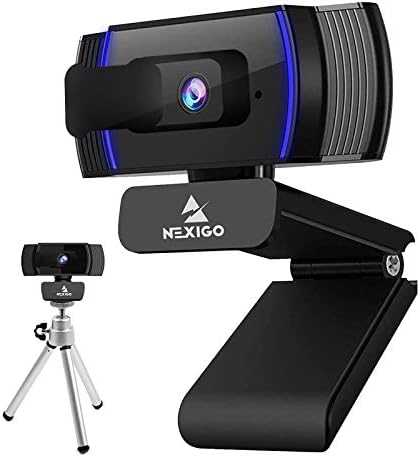 NEXIGO AutoFocus 1080p Webcam com mini kits de tripé, câmera da web USB UHD com microfone, cobertura de privacidade, suporte