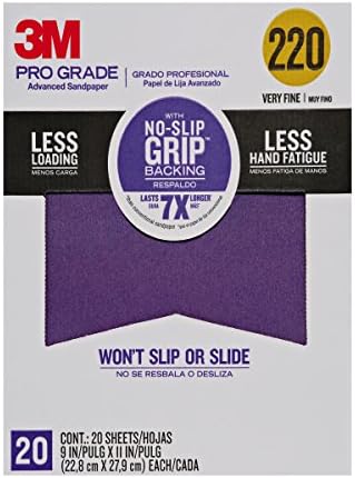 3m Pro Grade No Slep Grip Advanced Landpaper, 9 x 11 polegadas, 220 grão, 20/pacote