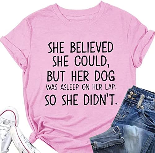 Mulher longa de manga longa Mulheres amantes de cães Carta de impressão engraçada T Camisetas de verão Casual Casual Cotton