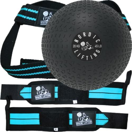 Pacote de pulseiras e tiras de elevação - Aqua Blue Bundle com Slam Ball 35lb