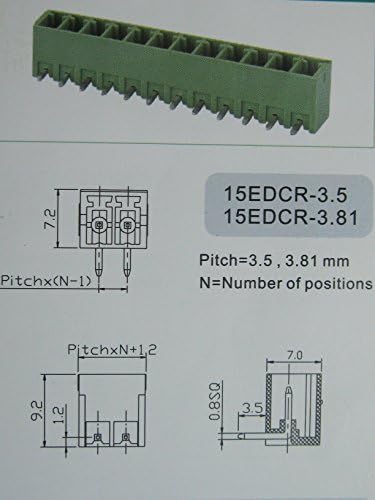 15 PCS ângulo de 8 pinos/pitch de maneira 3,81 mm Terminal Block Connector Green Color TIPO COMBLEGIL COM PIN de ângulo
