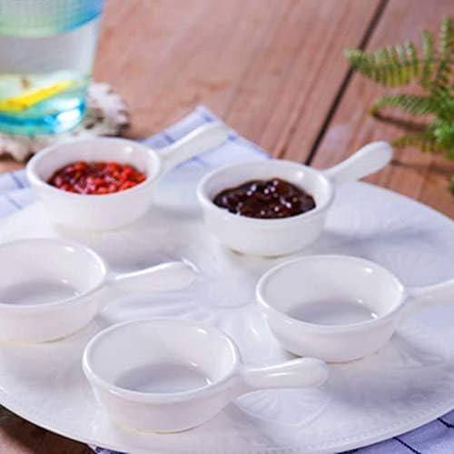 4pcs molho de cerâmica branca pratos mini ramekins com alça de alça de porcelana tigelas de molho de soja pratos de aperitivos colheres