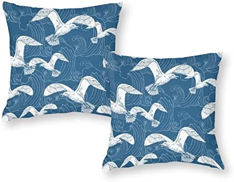 Conjunto de ondas de gaivota do mar de 2 capas de travesseiro de arremesso de travesseiros de almofada quadrada