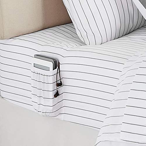 Basics Reversível Microfiber Bed em A Bag com bolsos de armazenamento elásticos-Full/Queen, Grey Stripe