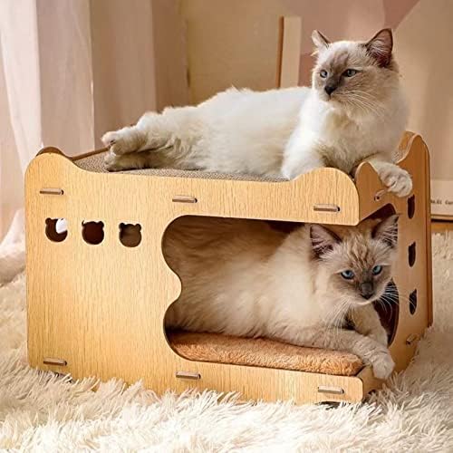 Casa de gato de papelão, casa de gato de madeira empilhável, casa de arranhões de gato, rascunho de gato de papel