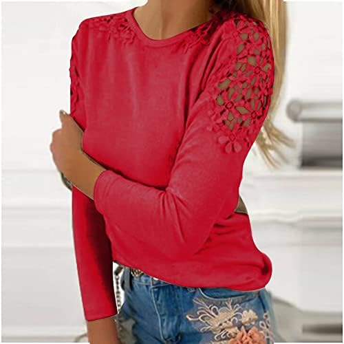 Miashui Mulher camiseta camiseta feminina colorida de cor sólida costura oca de manga longa camiseta feminina camisetas atléticas