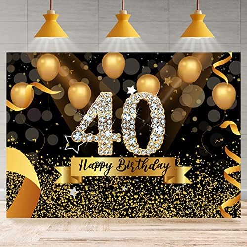 Jasree vinil 10x8ft feliz 40º aniversário fotografia fotografia glitter glitter preto e dourado Balões de fundo para mulher fabulosa
