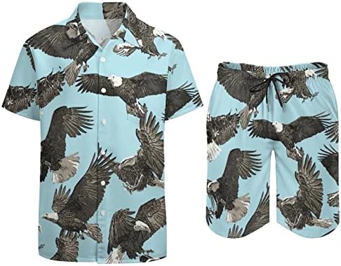American Eagle Men Hawaiian Button-Down Shirt Shirts and Calça roupas de praia de verão