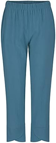 Calças de linho Xinshide para mulheres calças cônicas casuais cônicas com bolsos de placas de tamanho boêmio de cintura alta