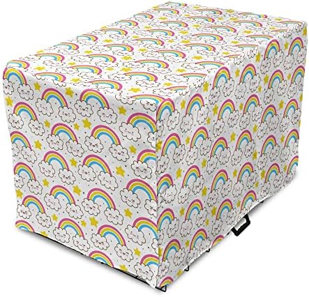 Capa de caixa de cachorro Kawaii lunarable, nuvens de arco -íris e estrelas sorrindo alegre e animador de caricaturas
