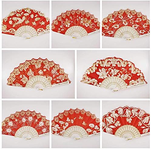 YRP 12 PC Mix estilo espanhol Red e ouro Glitter Film Film Film Fan para Decoração de festa de casamento/Sweet 15