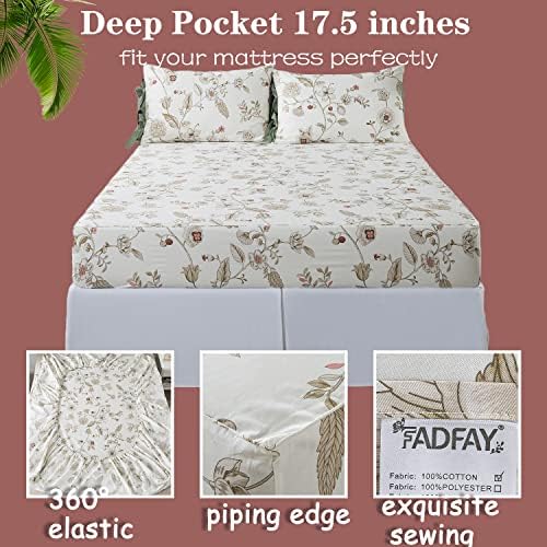 Fadfay Queen Sheet Set Premium Premium Percale Cotton Bege Floral Bed Sheet Sheet Pesquivo Vintage Ceda Chic Rosa