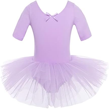 Girls briguos com manga de balé vestido de dança de ginástica saia de collant com tutu vestido de dança clássica de