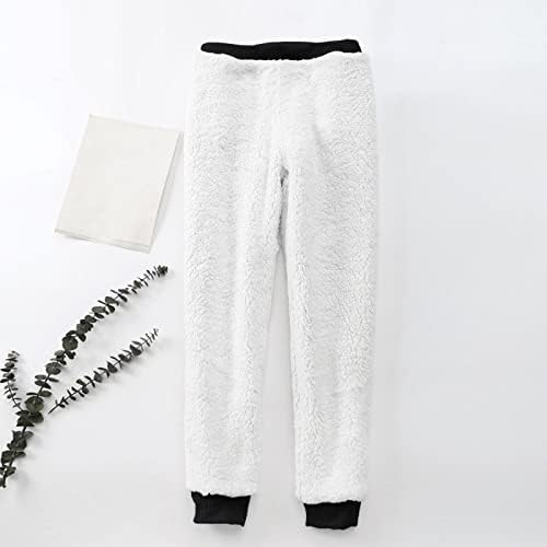 Calças de lã Zddo para feminino sherpa alinhada para molas de moletom de inverno atreto atlético coração impresso calças térmicas aconchegantes