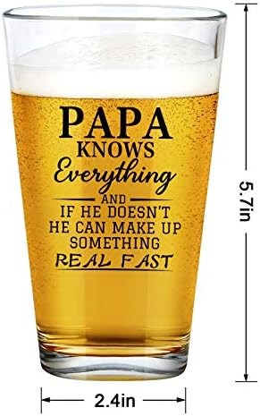 Presente de Papa - Papa sabe tudo o que cerveja de cerveja Glass 15oz, Papa Beer Glass, Dad Gift for Papai, Papa, Novo