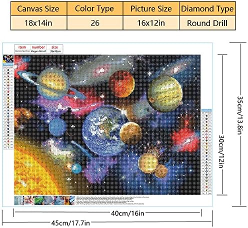 Kits de pintura de diamante diy para adultos e crianças, planetas em kits de pintura de diamante espacial, broca completa