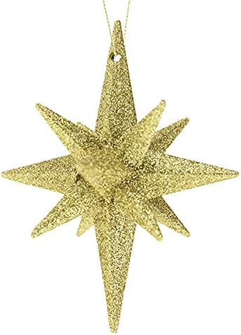 Creações inteligentes Ornamento de Natal de estrela brilhante, decoração de férias à prova de quebra para árvores de Natal, ouro