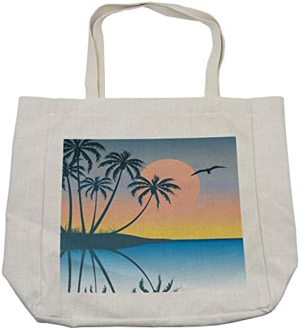 Bolsa de compras de pássaros de Ambesonne, ilha tropical Planejando Sun Exotic Bird Small Island e Ocean Soft Color Palette, bolsa
