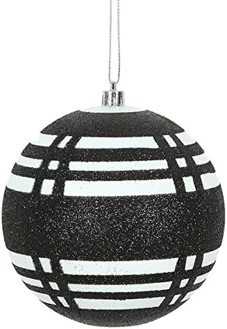 Vickerman 5 Bola de pano de pano preto e branco Ornamento de Natal. Este ornamento exclusivo é uma adição excepcional a qualquer coleção.