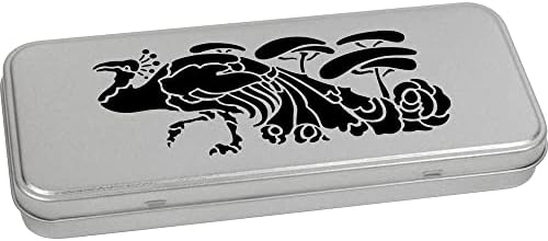 Azeeda 'pavão estilizado' Metal Articled Stationery Tin/Storage Box