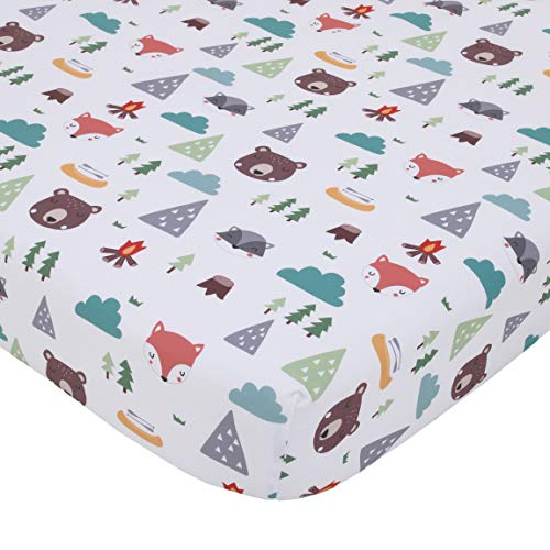 Nojo de 3 peças Mini Berço de cama de berço, Retro Happy Camper, verde/aqua/laranja/cinza, 24x38x5 polegadas