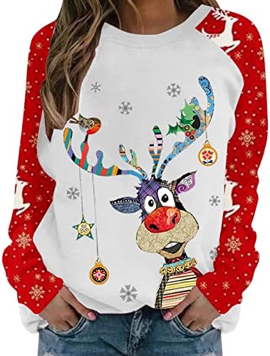 Camisas de manga comprida para mulheres Ugly Christmas Sweater Novelty Color Block Sleeve Crewneck Sweetshirts Blouse
