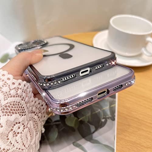 Tharlet Magnetic Case para iPhone 14 Pro Max Case [Compatível com Magsafe] Câmera Lente Protetor Cute Capatinho Placas Glitter