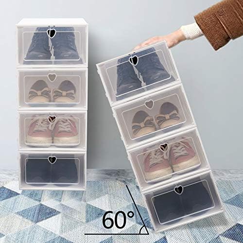 Gdae10 20pcs Caixas de sapatos claros brancos empilhável caixas plásticas com tampas de flip tampas orifícios de coração armazenamento