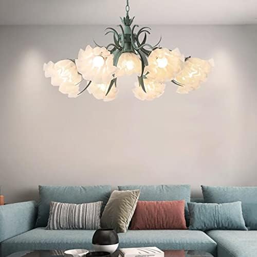 Omoons Nordic Creative Country Candelier, lustre pastoral de flor de ferro francês E27, para sala de jantar da sala de estar, lâmpadas de quarto/verde/80 * 50cm