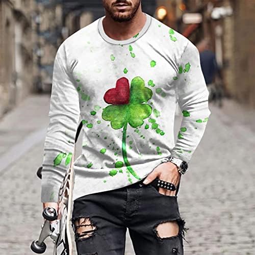 Camisas da moda para homens St. Patricks Dia 3D Impressão digital Round pescoço de manga comprida Blusa de pulseira para a pele Tops