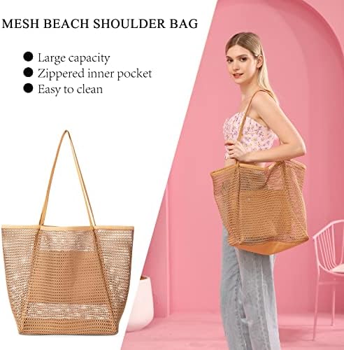 Iioscre Mesh Beach Tote Bag Womens: Bola de ombro casual grande para piscina de praia Sadação de férias em família