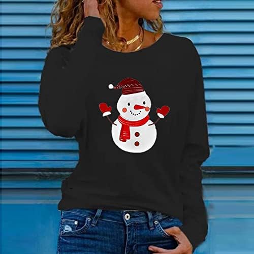 Sortos de camiseta fandream Mulheres Feliz Christmas Cuzinho Pullover de pescoço quente Tops de negócios gerais para mulheres