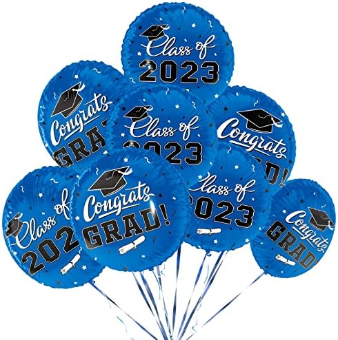 Decorações de festas de formatura, parabéns Balões de graduação para 2023 Festas de graduação Supplies, 12 Pcs Classe Blue Balloons, 17 polegadas