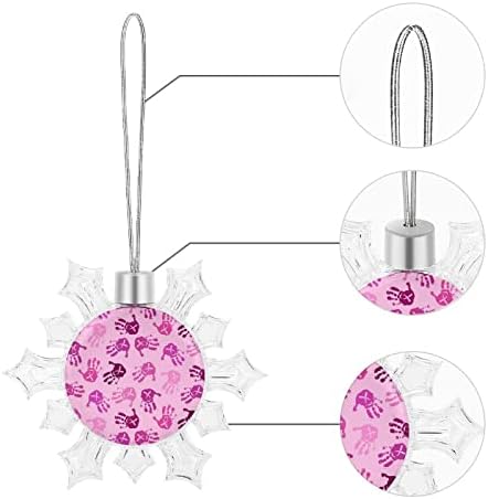 Fita de fita de câncer rosa Handprint árvore de natal árvore Snowflake Charms Snowflake Ornamentos pendurados decorações de flocos de neve com cabos para árvore de natal