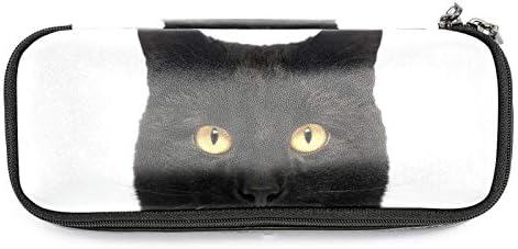 Close-up de uma bolsa de caneta de lápis de couro de gato preto de 84x55in com bolsa de armazenamento com zíper duplo