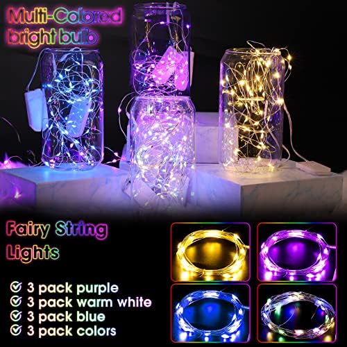 Vetory 12 Pack Fairy Lights Operou a bateria, 6,5 pés 20 luzes de fada de fada LED, luzes estreladas de arame de prata à prova